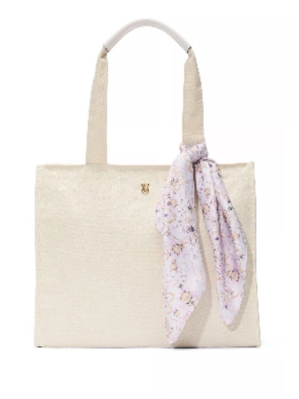 Victoria’s Secret floral embossed tote bag cream jacquard scarf handle NWT